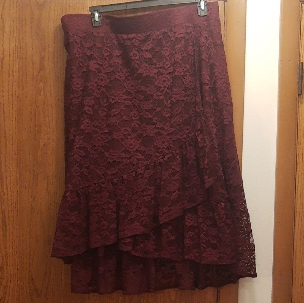 Torrid Burgundy Asymmetrical Lace Skirt